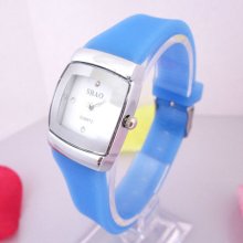 Fashion Candy Blue Small Style Women's Bling Crystal Jelly Quartz Wrist Watch