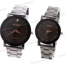 Fashion Couple Men Women Analog Stainless Steel Wrist Watch Unisex 2colors1