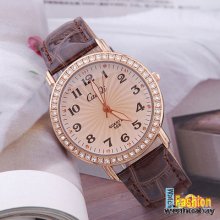 Fashion Crystal Womens Lady Girl Pu Leather Band Quartz Sport Analog Wrist Watch