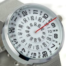 Fashion Designer Men's Rotary Dial Quartz Wrist Watch Silver Steel Thin Band