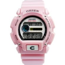 Fashion Gift Chronograph Alarm 7 Color Light Function Sport Pink Wristwatch