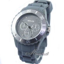 Fashion Girl's Women's Crystal Jelly Quartz Wrist Watch Popular Watch Candy Gray