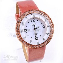 Fashion Luxury Leather Wristwatches For Lady Big Dial Design Bling R