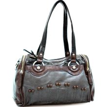 Fashion multi-color satchel bag w/ buttons & stitched accents