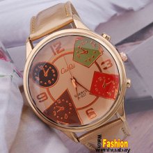 Fashion Round Big Dial Quartz Women's Ladies Analog Leather Wrist Watch Gift