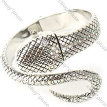 Fashion Snake Diamante Women Ladies Quartz Analog Bracelet Bangle Wrist Watch