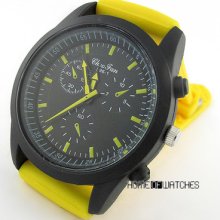 Fashion Sports Youth Men Lady Analog Quartz Yellow Silicone Rubber Wrist Watch