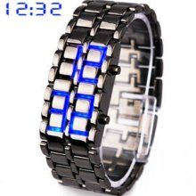 Fashion Unique Lava Style Iron Samurai blue LED Light Men Bracelet Wrist Watch