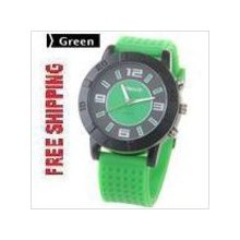 Fashion Unisex Rubber Strap Quartz Watch for Male Female x Green