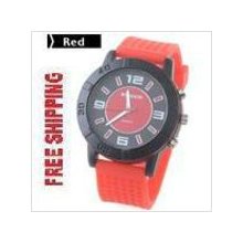 Fashion Unisex Rubber Strap Quartz Watch for Male Female x Red