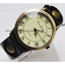 Fashion Vogue Retro Genuine Leather Band Roma Number Dial Quartz Watch