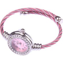 Fashion Wire Round Design Arab Numerals Dial Bracelet Quartz Watch