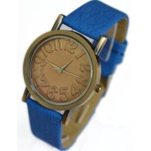 Fashion Women Girl Boy Big Number Leather Bracelet Quartz Wrist Watch