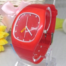 Fashion Women's Candy Color Silicone Crystal Quartz Wrist Watch Gifts Red