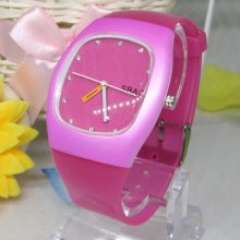 Fashion Women's Candy Colors Silicone Crystal Quartz Wrist Watch Gifts Fuschia