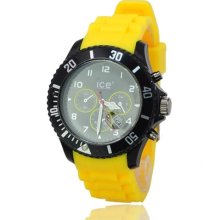 Fashionable Stylish Silicone Watchband Quartz Movement Wrist Watch-Yellow - Stainless Steel - Yellow - 3