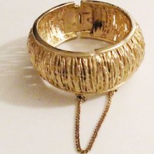 Florentine Finish Textured Gold Tone Metal Tightly Hinged Clamper Cuff Bracelet