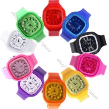 Flower Colorful Jelly Candy Men Women Sports Quartz Rubber Wrist Watch Unisex