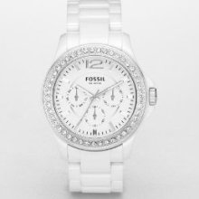 Fossil Ce1010 Riley White Ceramic Women's Watch With Rhinestones