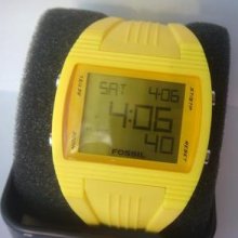 Fossil Dq1194 Unisex Yellow Multifunction Digital Watch With Rubber Strap