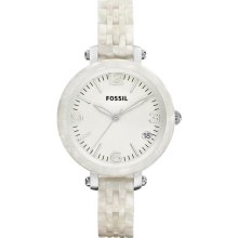 Fossil Heather Mid-Size White Resin Ladies Watch JR1409 - White - White Gold