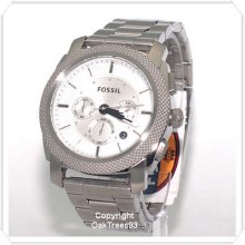 Fossil Mens Chronograph Machine Silver Stainless Steel Watch Fs4663