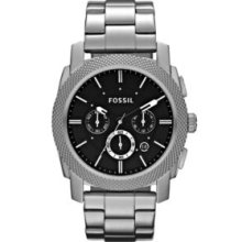 FossilÂ® Stainless Steel Men's Machine Stainless Steel and Black Dial Chronograph Watch