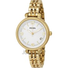 Fossil Watch Womens Heather Gold Bracelet Stainless Steel White Dial Es3181