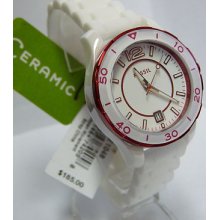 Fossil White Ceramic Watch / White Rubber Silicone Strap Ce1048 Tag $185.00