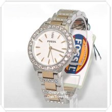 Fossil Womens Analog White Dial Two Tone Watch Es2409