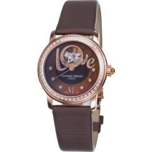 Frederique Constant Women's Swiss Automatic Skeletonized Diamond Brown Leather Strap Watch