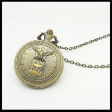 Freeship Vintage Air Force Necklace Pendant Brass Quartz Pocket Watch W041