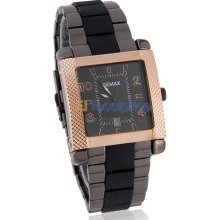 GEMAX 6208 Square Dial Men's Ceramics Quartz Watch with Stainless Steel Strap (Gold)