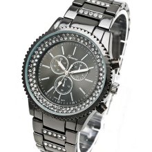 Geneva Designer Chronograph Iced Out Stainless Steel Band Watch