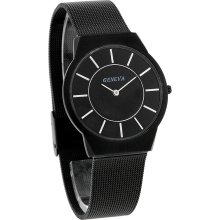 Geneva Mens Black Finish Stainless Steel Mesh Bracelet Dress Quartz Watch