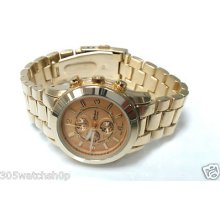 Geneva Mini Small Size Gold 3 Eye Dial Mk Style Lady's Boyfriend Watch