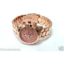 Geneva Mini Small Size Rose Gold 3 Eye Dial Mk Style Lady's Boyfriend Watch