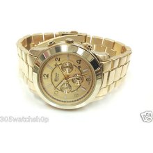 Geneva Oversize Jumbo Gold 3 Eye Dial Style Lady's Boyfriend Watch W/ Box