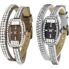 Geneva Platinum Women's Rhinestone-accented Faux Leather Watch (Grey)