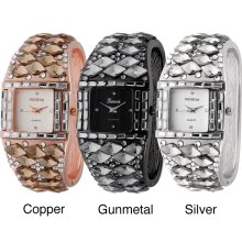 Geneva Platinum Women's Rhinestone Bangle Watch (Copper)