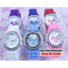 Geneva Watches Jewelled Diamond 3 Eyes Watch No.4 Luxury Women Silic