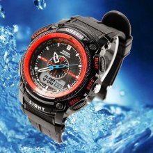 Genuine Ohsen Lcd Dual Time Mens Boy Sport Date Day Stopwatch Rubber Wrist Watch