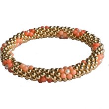 GF Coral Flower Bead Crochet Bracelet with Pearl Centers, Jewelry, Handcrafted