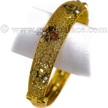 Gold Bangle With Stones 22K Size 2-5/16th Inches Antique