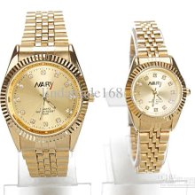 Gold Crystal Classical Business Lovers Quartz Watch Steel Belt Water