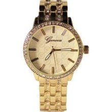 Gold Crystal Monogram Bezel Geneva Watch W/ Perfume