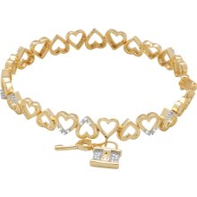 Gold over Silver 1/10ct TDW Diamond Heart Bracelet (H-I, I3) (Not Applicable)