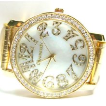 Gold Tone Women Mens Fashion Bling Designer Watch Fagg