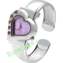 Good Bangle Quartz Watch Crystal Heart Silver Watchcase