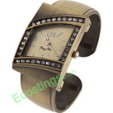 Good Jewelry Quadrangle Brass Crystal Bangle Ladies Quartz Wrist Watch